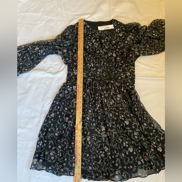 Ted Baker London Women's Dark Floral Mini Dress Small Sheer Ballon Sleeve - Picture 16 of 17